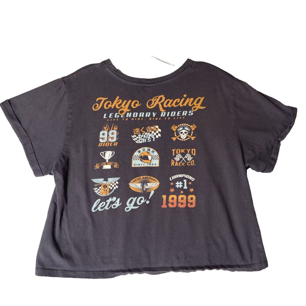 Vibe N Tokyo Racing Cropped Shirt Sz XL Motorcycle Legendary Riders 1999 Faded
